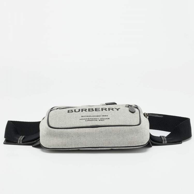 مملوكة مسبقًا حقيبة بربري ويست جلد وكانفاس رصاصي/ أسود