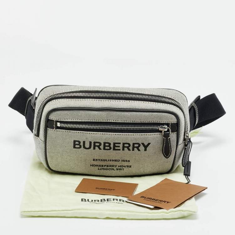 Pre Owned Burberry Grey/Black Canvas and Leather West Belt Bag