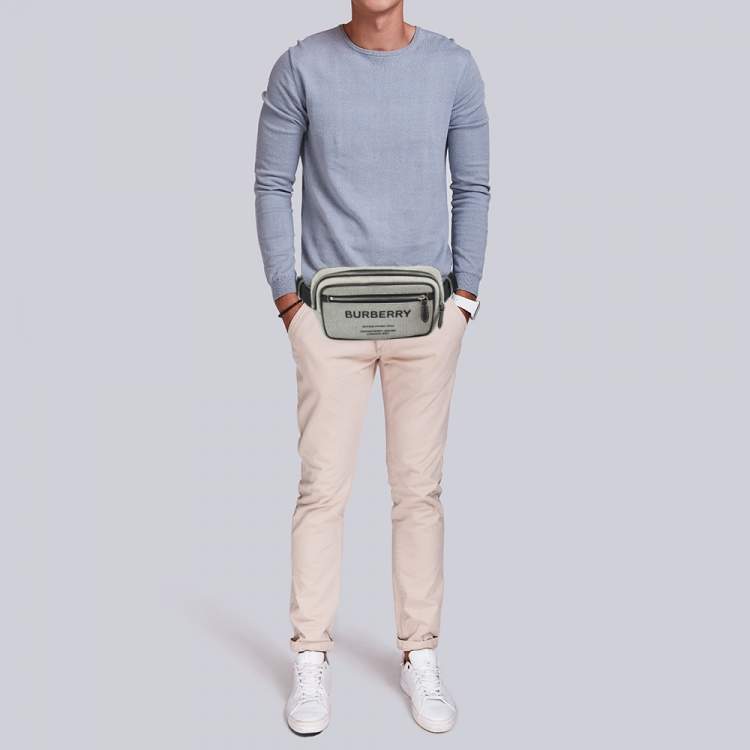 Pre Owned Burberry Grey/Black Canvas and Leather West Belt Bag