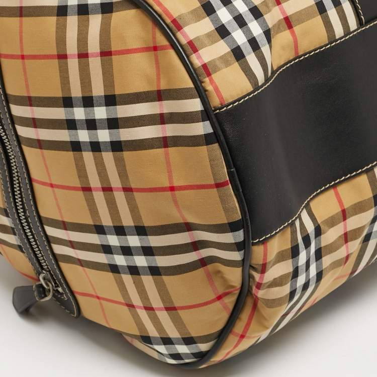 Pre Owned Burberry Kennedy Large Military Red Vintage Check Fabric Duffel Bag