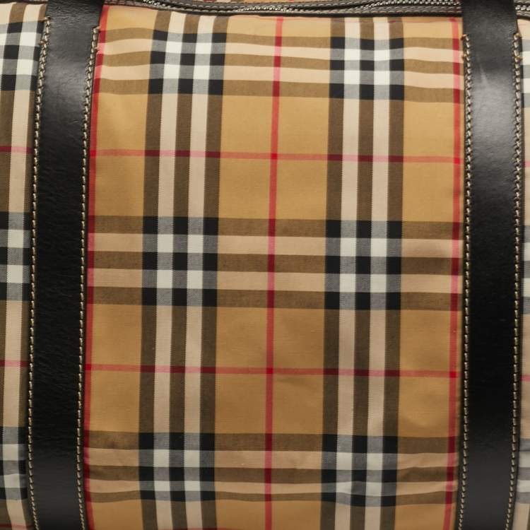 Pre Owned Burberry Kennedy Large Military Red Vintage Check Fabric Duffel Bag