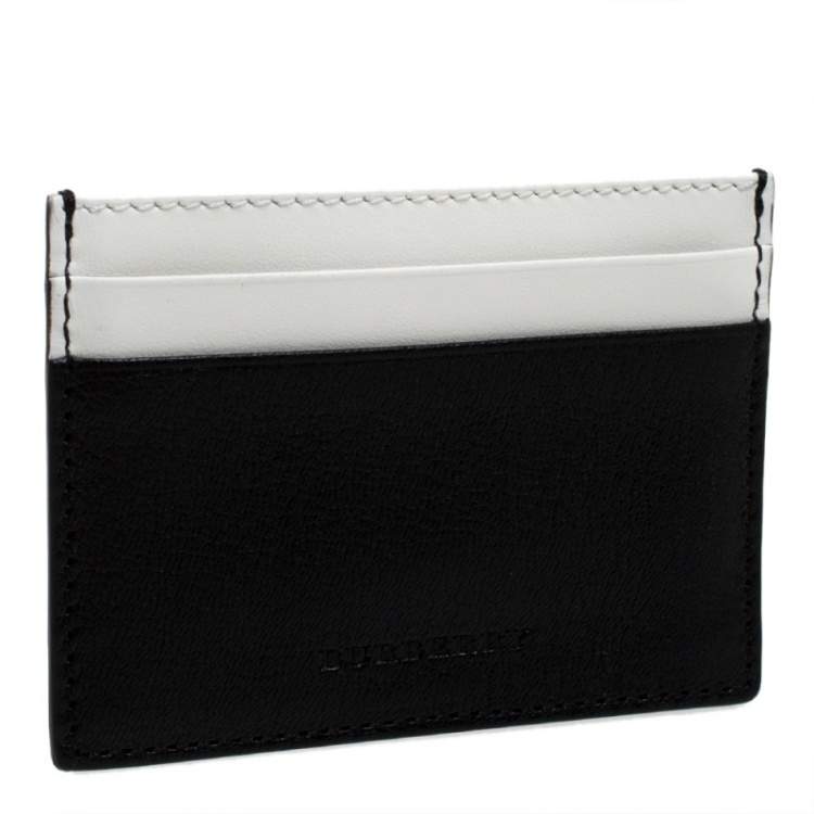 Pre Owned Burberry Black/White Leather Sandon Card Holder