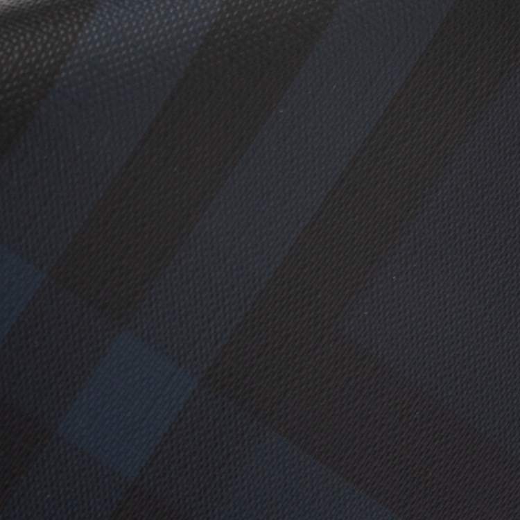 Pre Owned Burberry Navy Blue Coated Canvas Reeves Double Zip Wallet