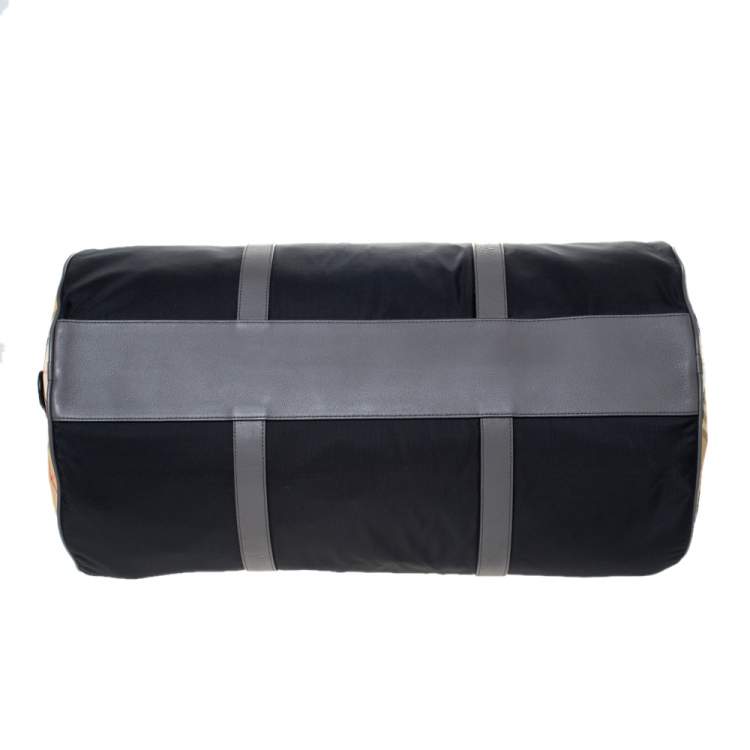 Pre Owned Burberry Black/Beige Nylon Large Kennedy Duffle Bag