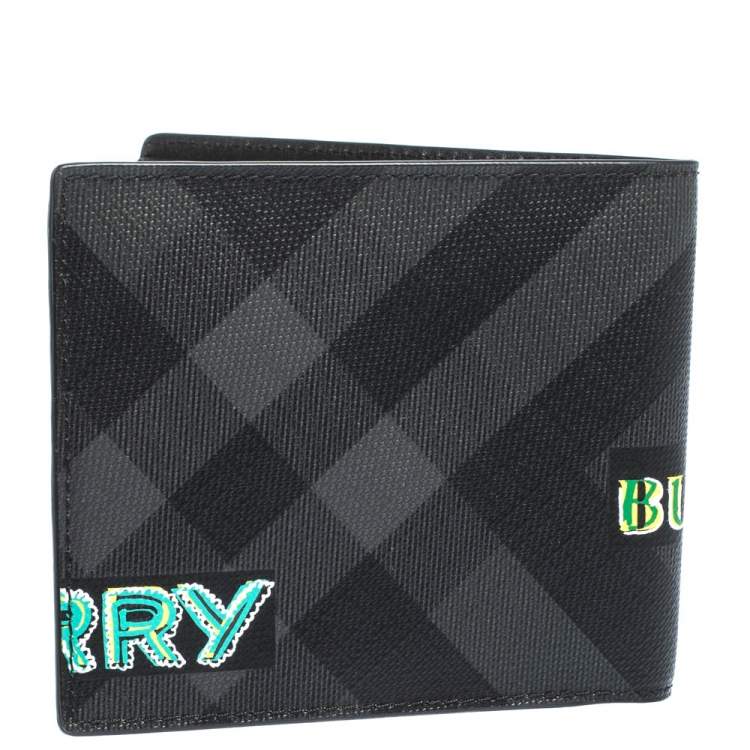 Pre Owned Burberry Black Printed Check Coated Canvas Bill Bifold Wallet
