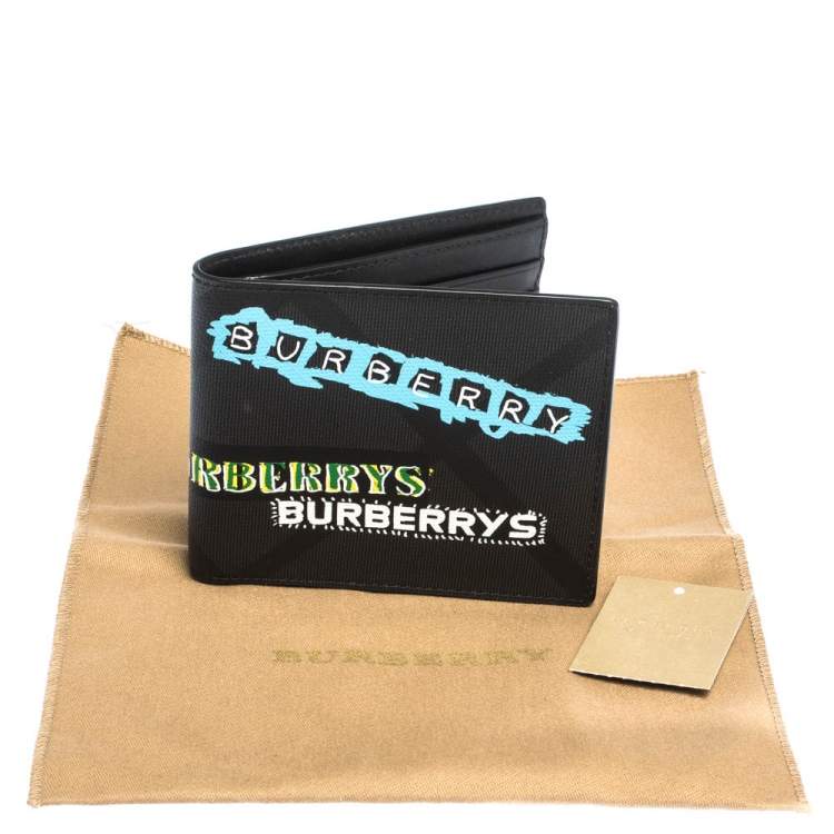 Pre Owned Burberry Black Printed Check Coated Canvas Bill Bifold Wallet