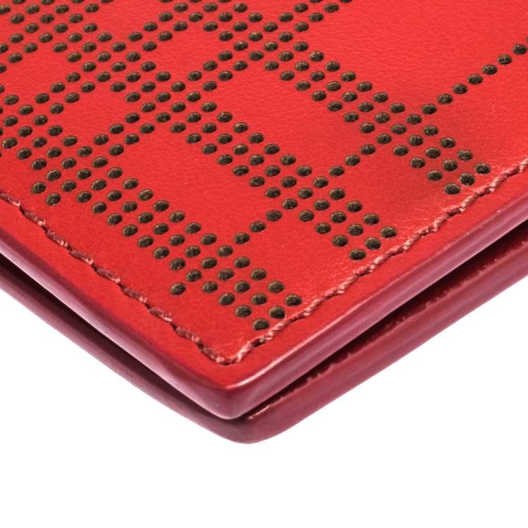 Pre Owned Burberry Red Perforated Leather Bill Bifold Wallet