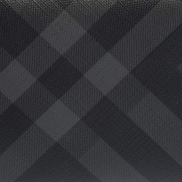 Pre Owned Burberry Black House Check Coated Canvas and Leather Reeves Double Zip Wallet 