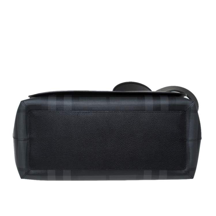 Pre Owned Burberry Black Check PVC and Leather Large Burleigh Messenger Bag