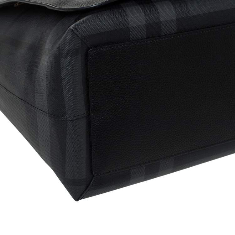 Pre Owned Burberry Black Check PVC and Leather Large Burleigh Messenger Bag