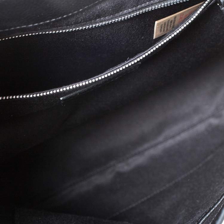 Pre Owned Burberry Black Check PVC and Leather Large Burleigh Messenger Bag
