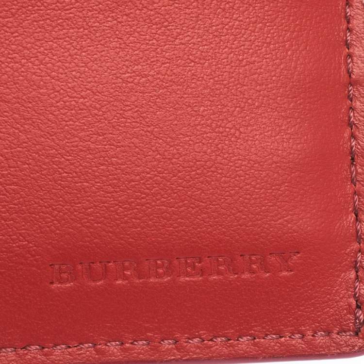 Pre Owned Burberry Red Perforated Leather Bill Bifold Wallet