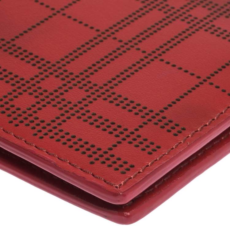 Pre Owned Burberry Red Perforated Leather Bill Bifold Wallet