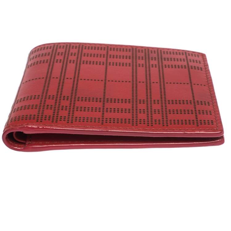 Pre Owned Burberry Red Perforated Leather Bill Bifold Wallet