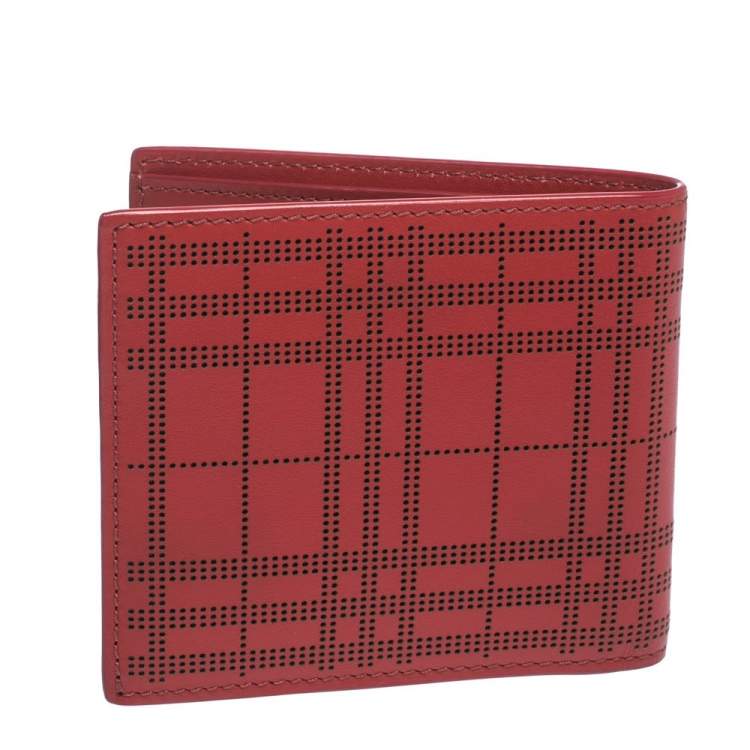 Pre Owned Burberry Red Perforated Leather Bill Bifold Wallet