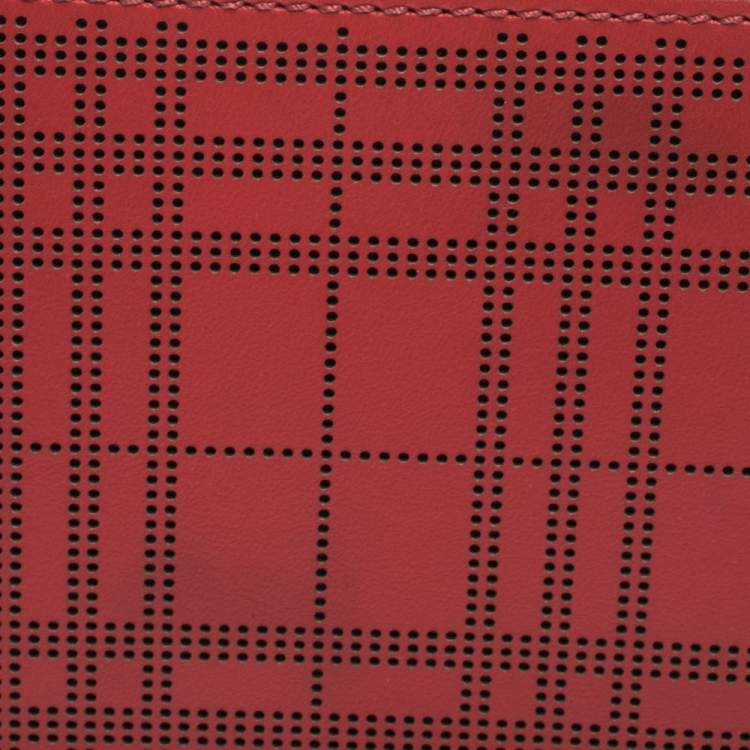 Pre Owned Burberry Red Perforated Leather Bill Bifold Wallet