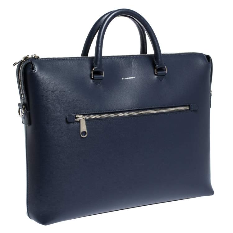 Pre Owned Burberry Blue Leather Manchester Briefcase