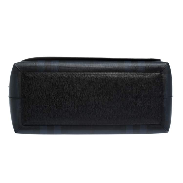 Pre Owned Burberry Black Check PVC and Leather Large Burleigh Messenger Bag