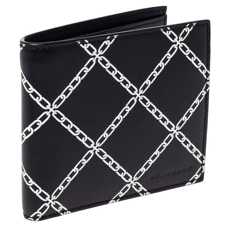 Pre Owned Burberry Black/White Leather Bifold Wallet