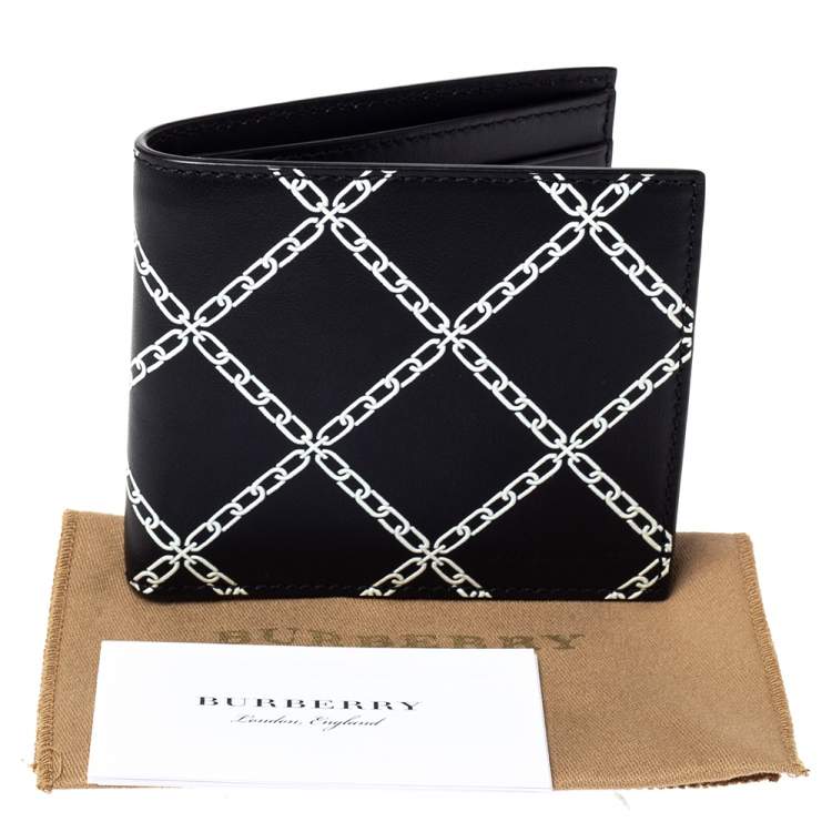 Pre Owned Burberry Black/White Leather Bifold Wallet
