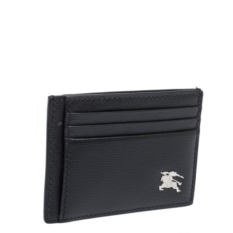 Pre Owned Burberry Black Leather Equestrian Knight Device Card Holder