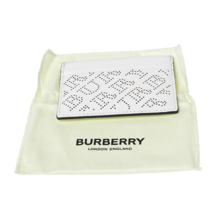 Pre Owned Burberry White Perforated Leather Sandon Card Holder