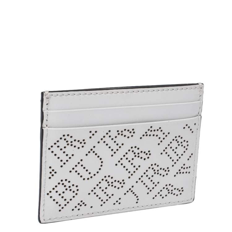 Pre Owned Burberry White Perforated Leather Sandon Card Holder