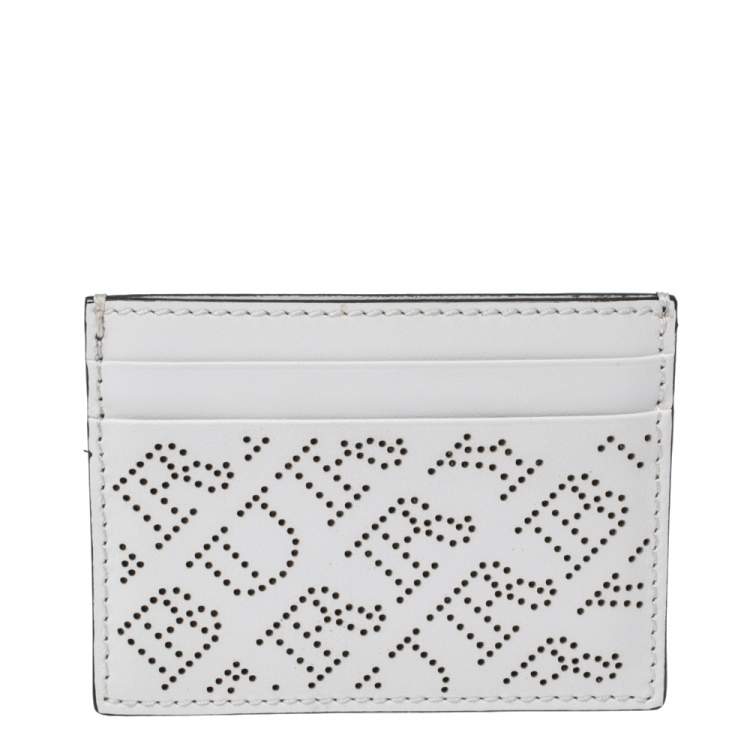 Pre Owned Burberry White Perforated Leather Sandon Card Holder