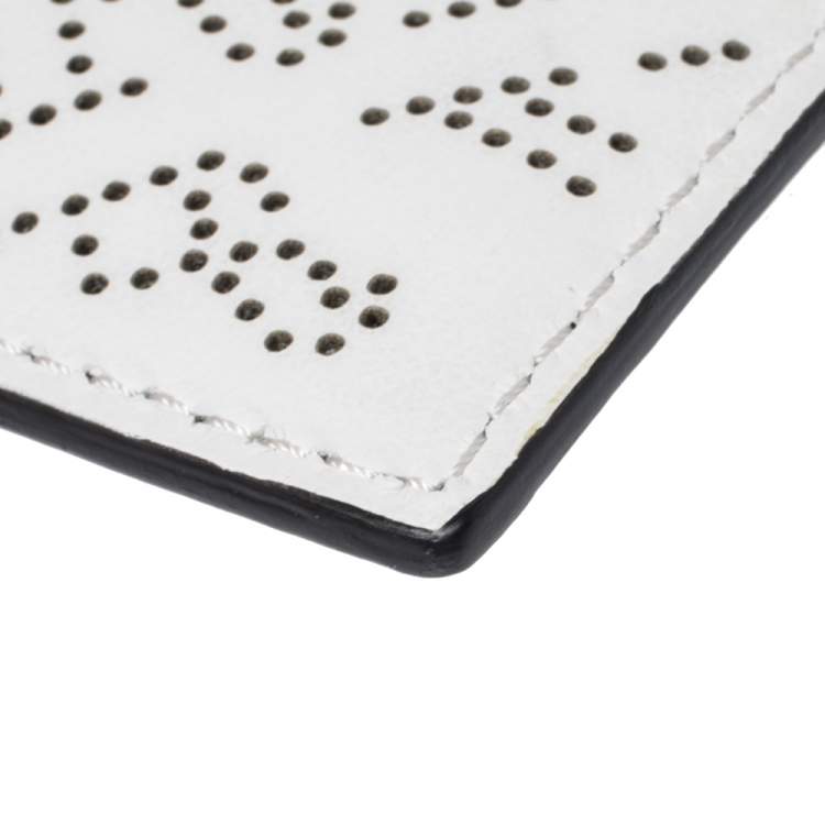 Pre Owned Burberry White Perforated Leather Sandon Card Holder
