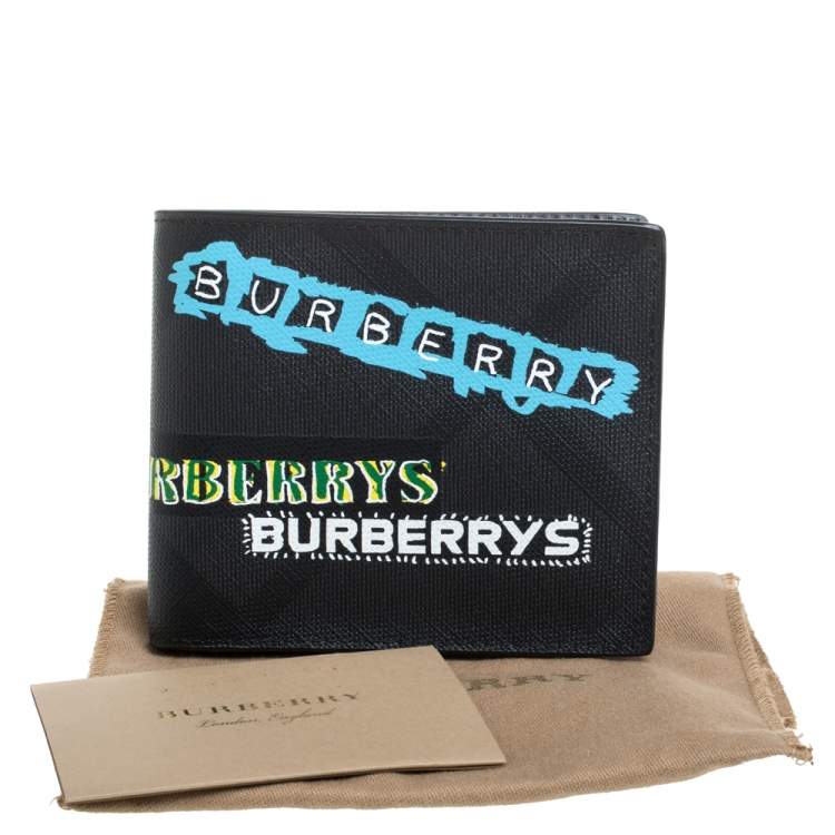 Pre Owned Burberry Black Printed Check Coated Canvas Bill Bifold Wallet