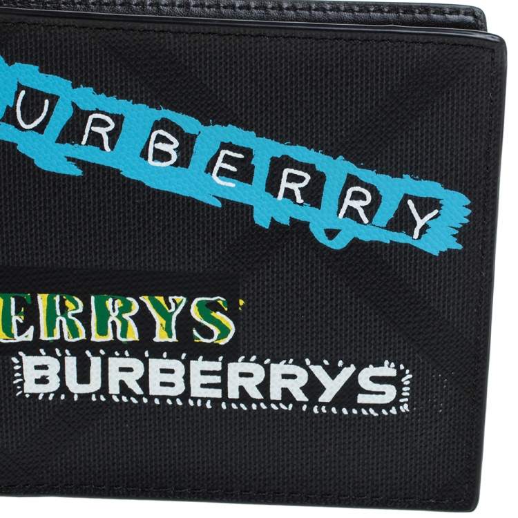 Pre Owned Burberry Black Printed Check Coated Canvas Bill Bifold Wallet