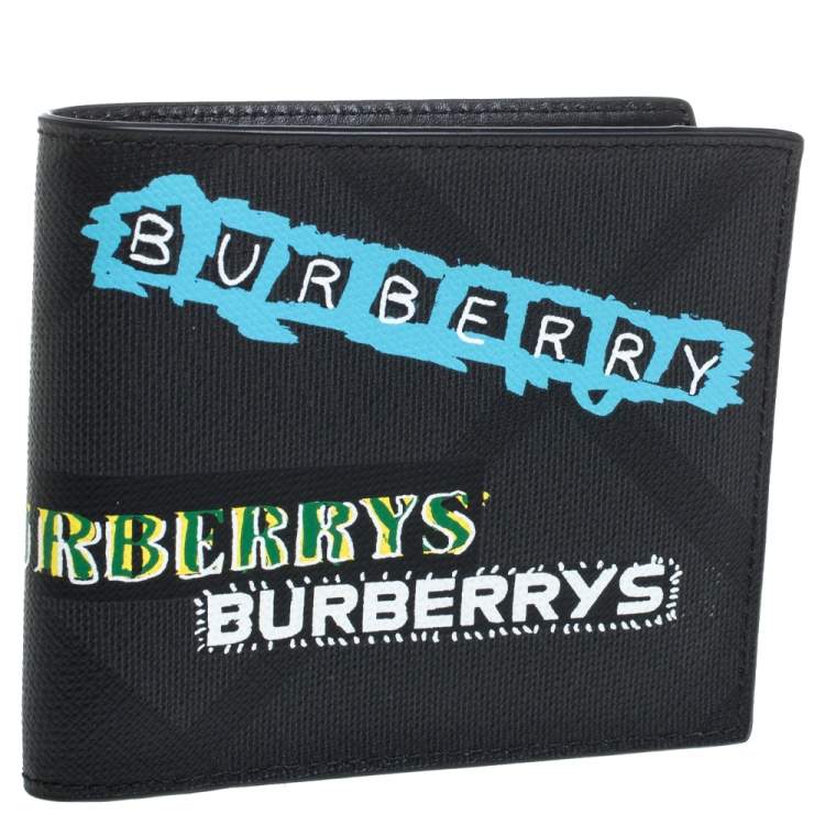 Pre Owned Burberry Black Printed Check Coated Canvas Bill Bifold Wallet