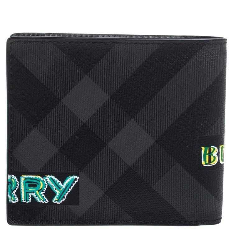 Pre Owned Burberry Black Printed Check Coated Canvas Bill Bifold Wallet