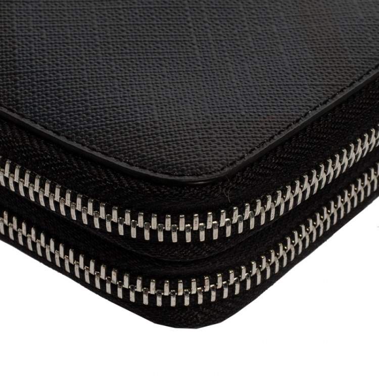 Pre Owned Burberry Navy Blue Coated Canvas Reeves Double Zip Wallet