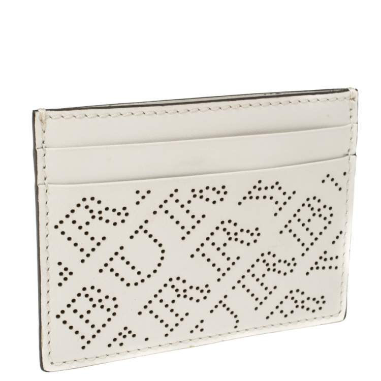 Pre Owned Burberry White Perforated Leather Sandon Card Holder