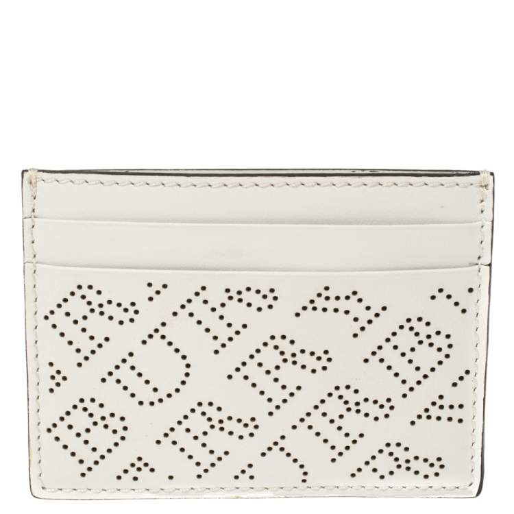 Pre Owned Burberry White Perforated Leather Sandon Card Holder