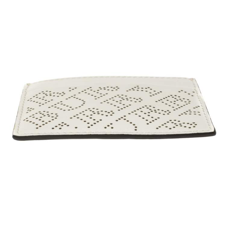Pre Owned Burberry White Perforated Leather Sandon Card Holder