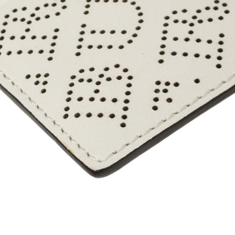 Pre Owned Burberry White Perforated Leather Sandon Card Holder