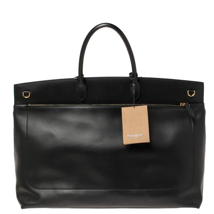 Pre Owned Burberry Black Leather Extra Large Society Top Handle Bag