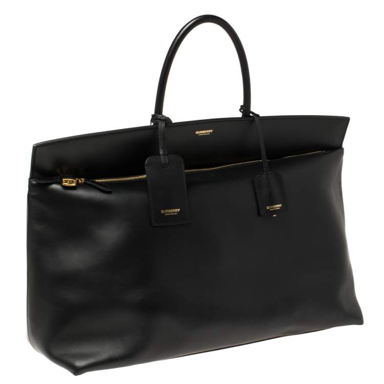 Pre Owned Burberry Black Leather Extra Large Society Top Handle Bag