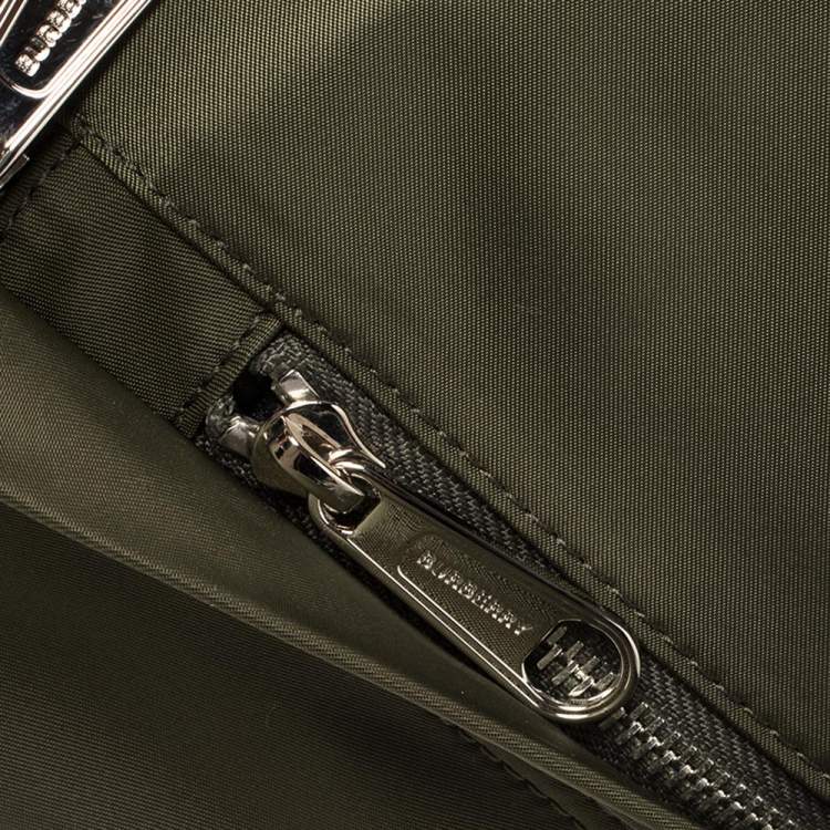 Pre Owned Burberry Green Nylon Logo Print Backpack