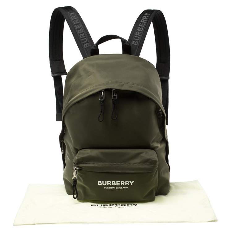 Pre Owned Burberry Green Nylon Logo Print Backpack
