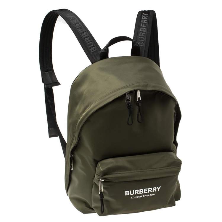 Pre Owned Burberry Green Nylon Logo Print Backpack