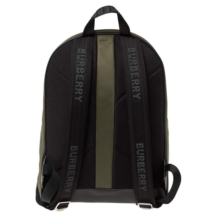 Pre Owned Burberry Green Nylon Logo Print Backpack