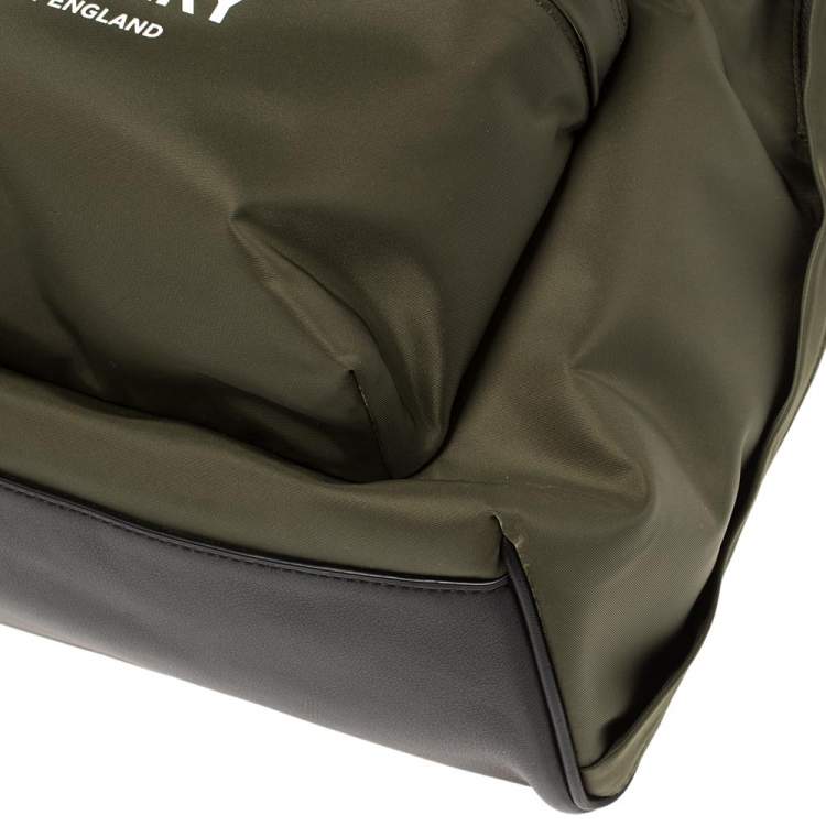 Pre Owned Burberry Green Nylon Logo Print Backpack