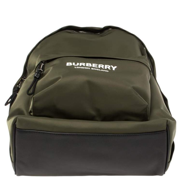 Pre Owned Burberry Green Nylon Logo Print Backpack