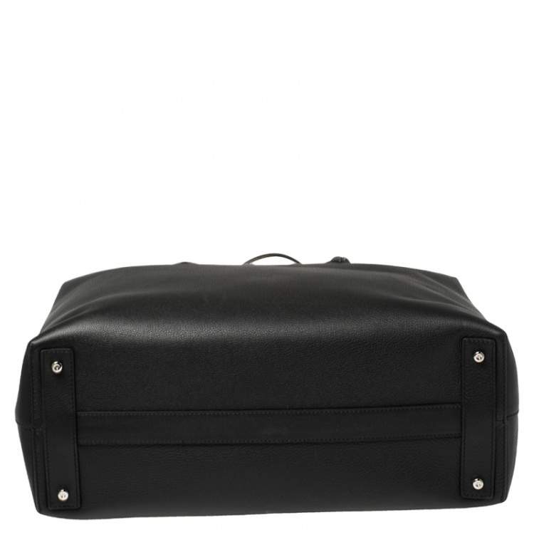Pre Owned Burberry Black Grain Leather Lawrence Holdall Weekend Bag