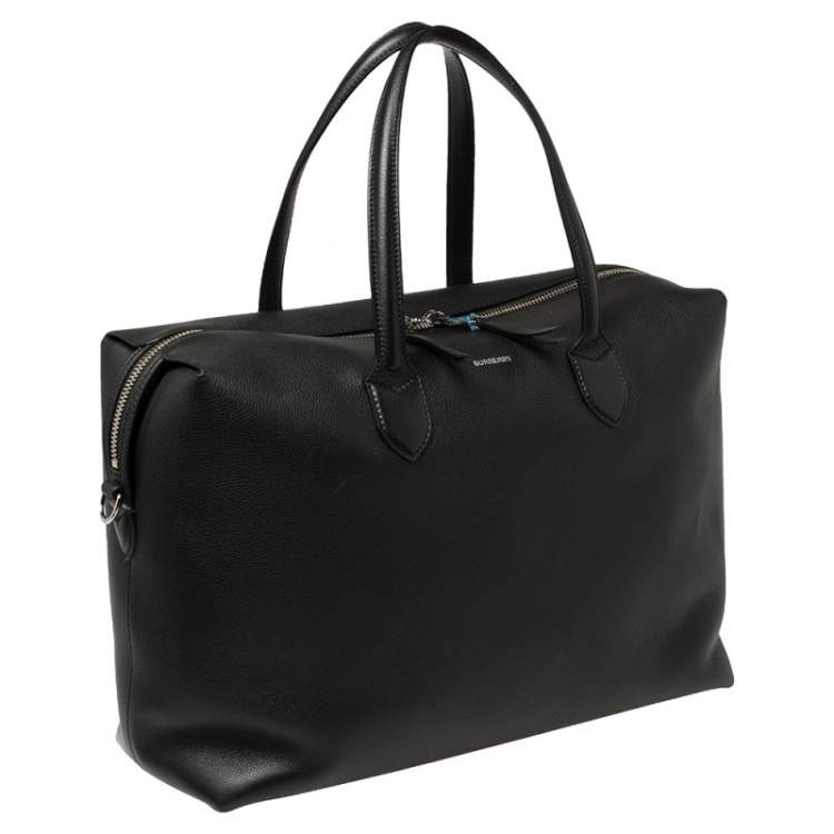 Pre Owned Burberry Black Grain Leather Lawrence Holdall Weekend Bag