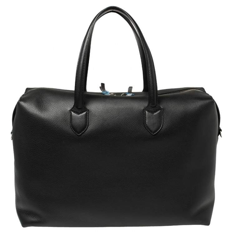 Pre Owned Burberry Black Grain Leather Lawrence Holdall Weekend Bag