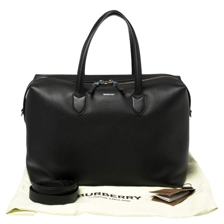 Pre Owned Burberry Black Grain Leather Lawrence Holdall Weekend Bag